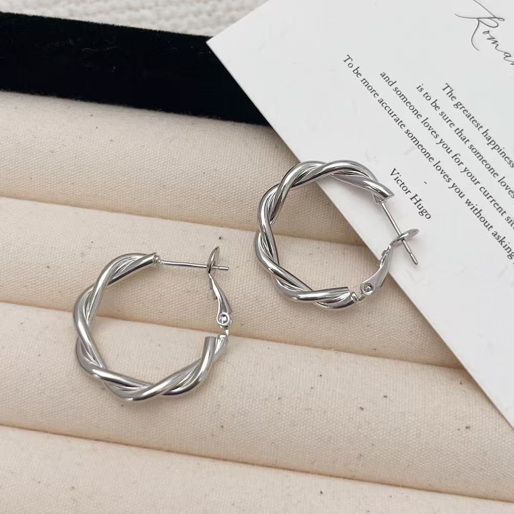 Minimalist Modern Silver Twisted Hoop Earrings - Zariah's