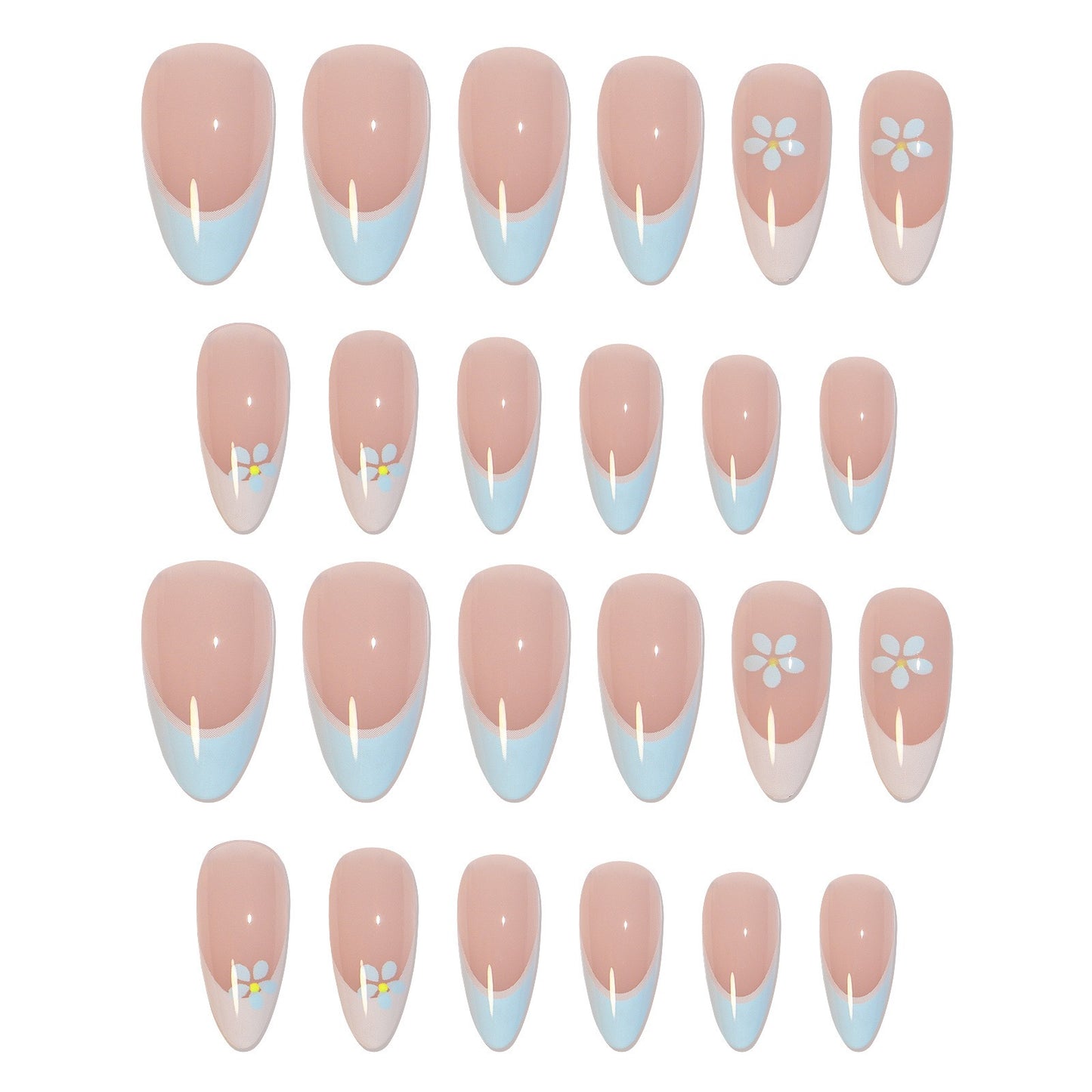 24-Piece Almond Blue French Press-On Nail Set – Chic & Minimalist with Tool Kit - Zariah's