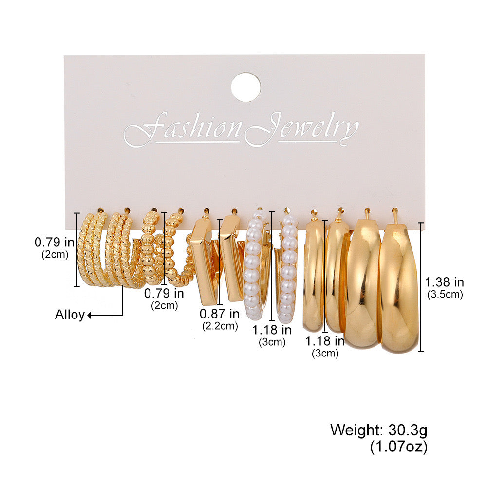 时尚精致六件套金色耳环集 - Zariah's