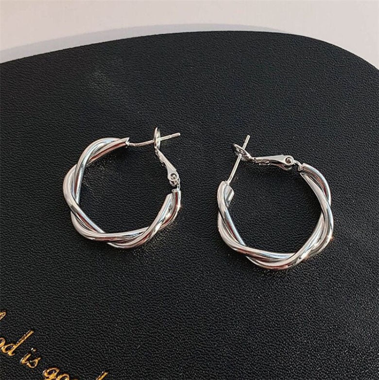Minimalist Modern Silver Twisted Hoop Earrings - Zariah's