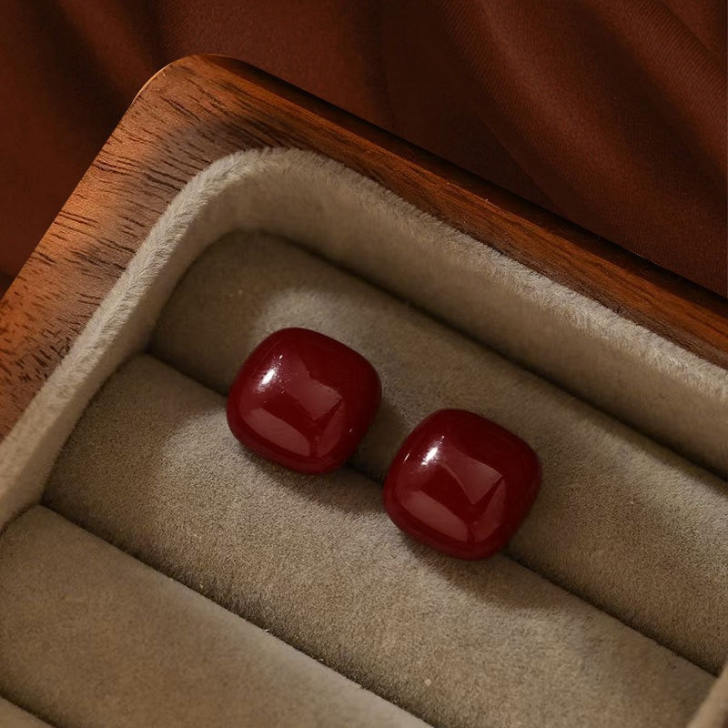 Wine Red Sugar Cube Stud Earrings, 925 Sterling Silver Posts - Zariah's