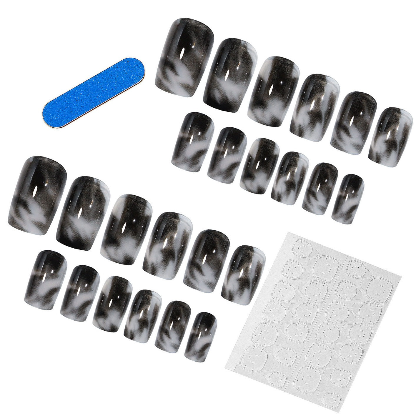 24-Piece Medium-Long Black Ombre Press-On Nail Set – Includes Application Tools - Zariah's