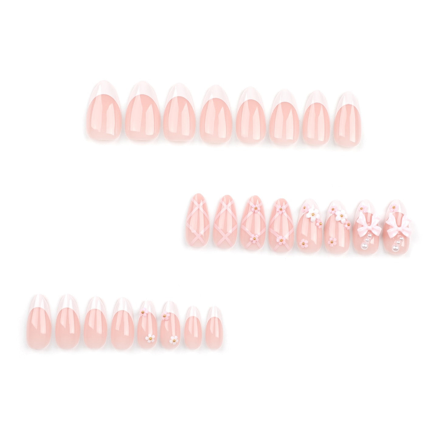 24-Piece Medium-Long Press-On Nail Set β Elegant Floral & Bow Design with Professional Tool Kit - Zariah's