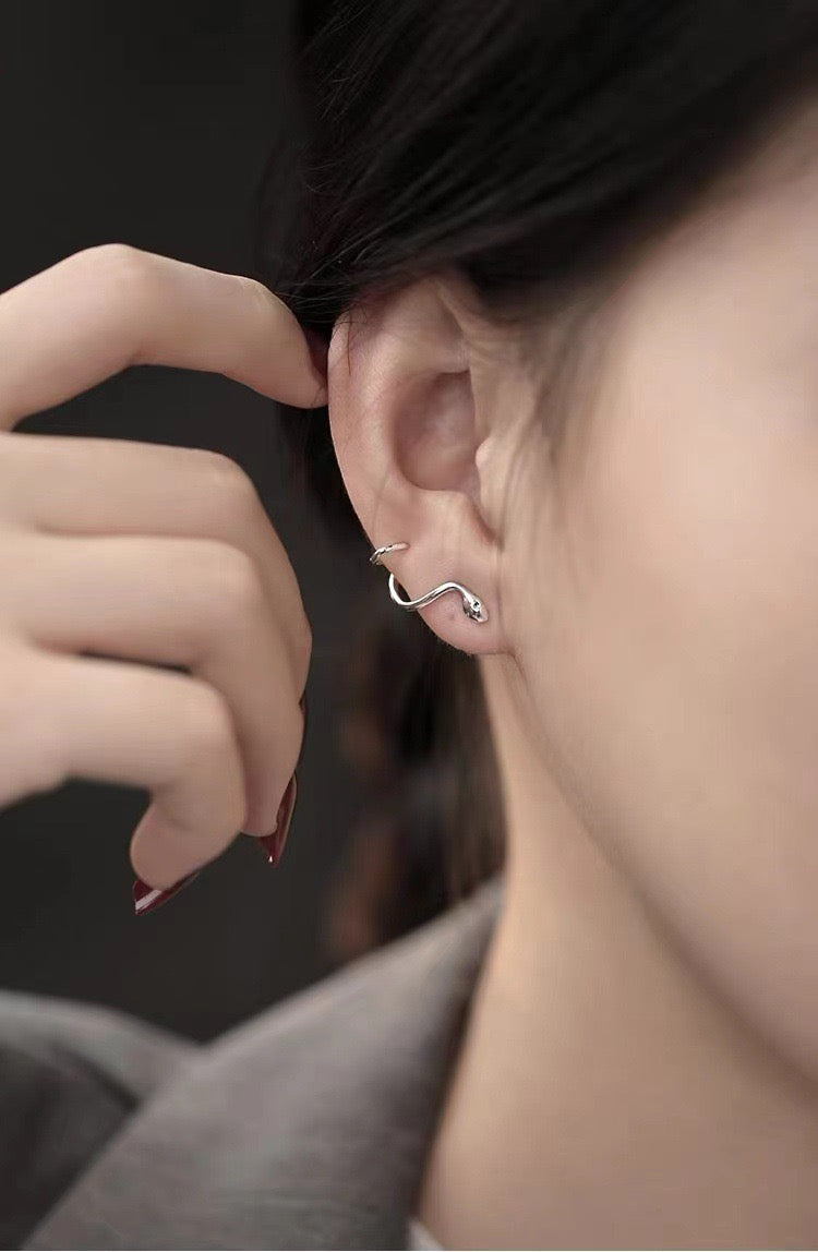 Unique Silver Serpent Earrings with Green Eyes - A Bold Fashion Statement - Zariah's