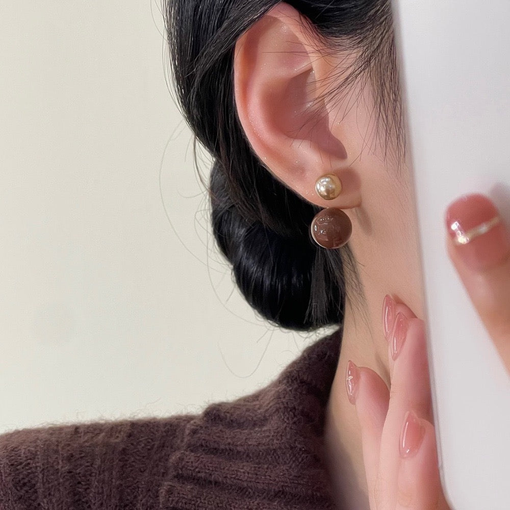 Vintage Brown Double-Sphere Convertible Earrings - Zariah's