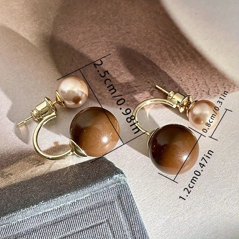 Vintage Brown Double-Sphere Convertible Earrings - Zariah's