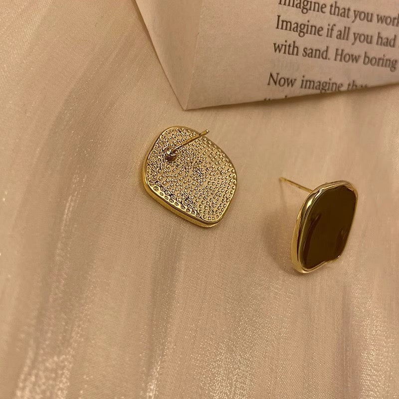 Trendy Brown Irregular Square Stud Earrings, 925 Sterling Silver Needle - Zariah's