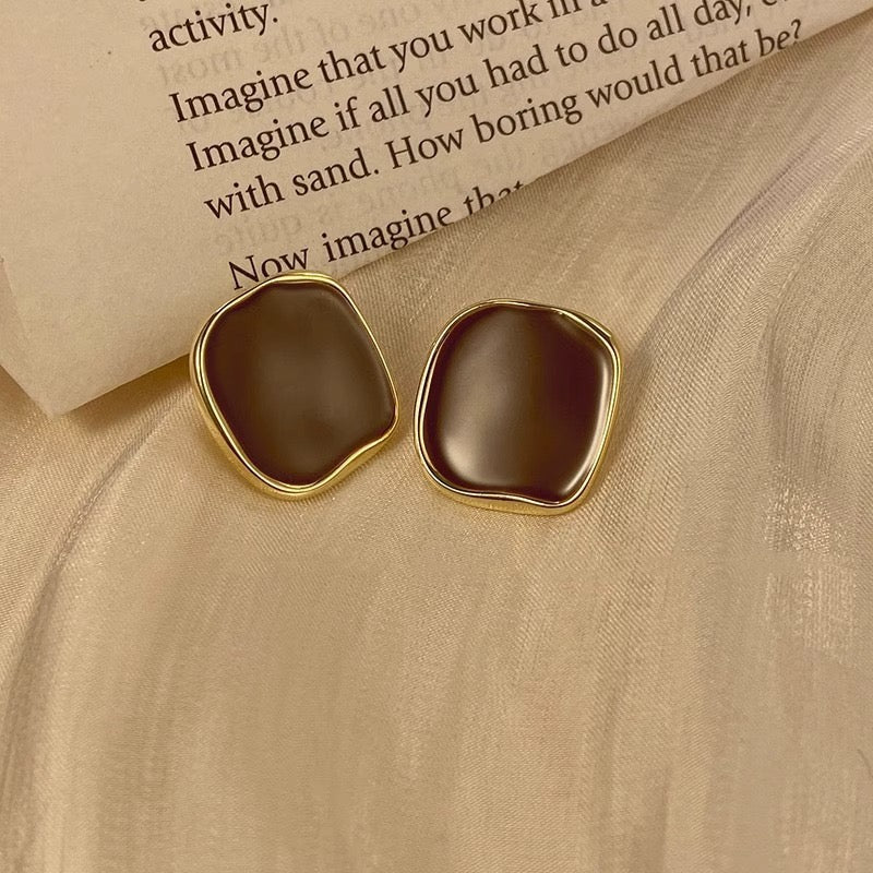 Trendy Brown Irregular Square Stud Earrings, 925 Sterling Silver Needle - Zariah's