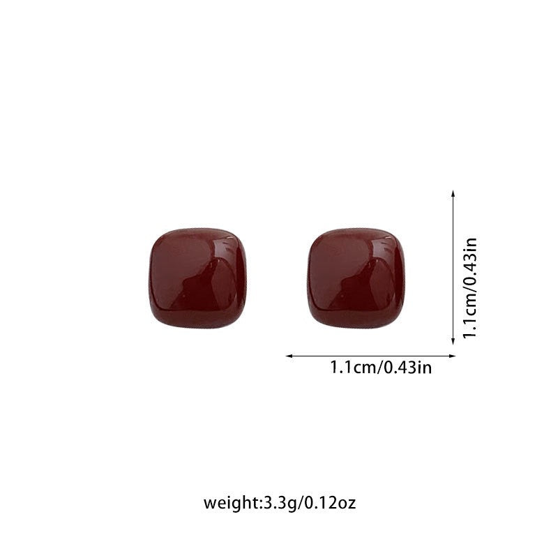 Wine Red Sugar Cube Stud Earrings, 925 Sterling Silver Posts - Zariah's