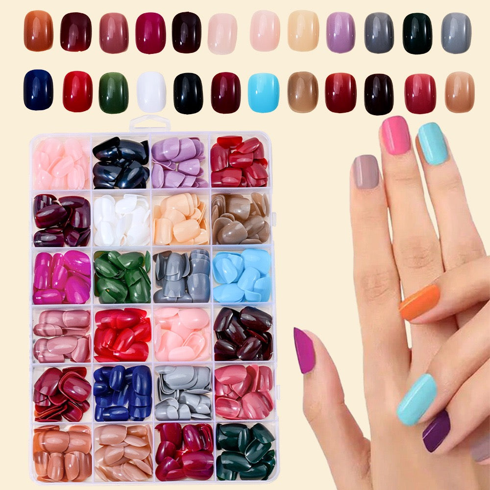 578-Piece Short Press-On Nail Set – 24 Colors with Jelly Glue & Nail File - Zariah's