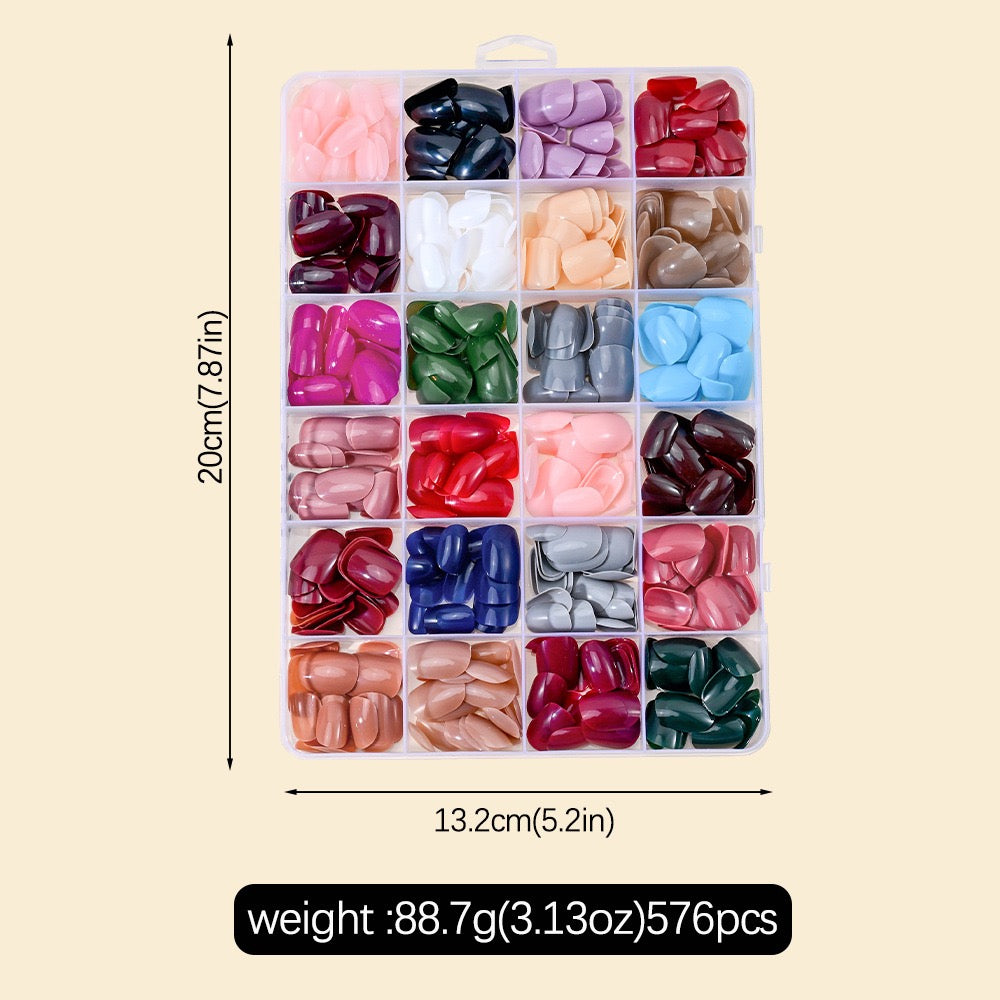 578-Piece Short Press-On Nail Set – 24 Colors with Jelly Glue & Nail File - Zariah's