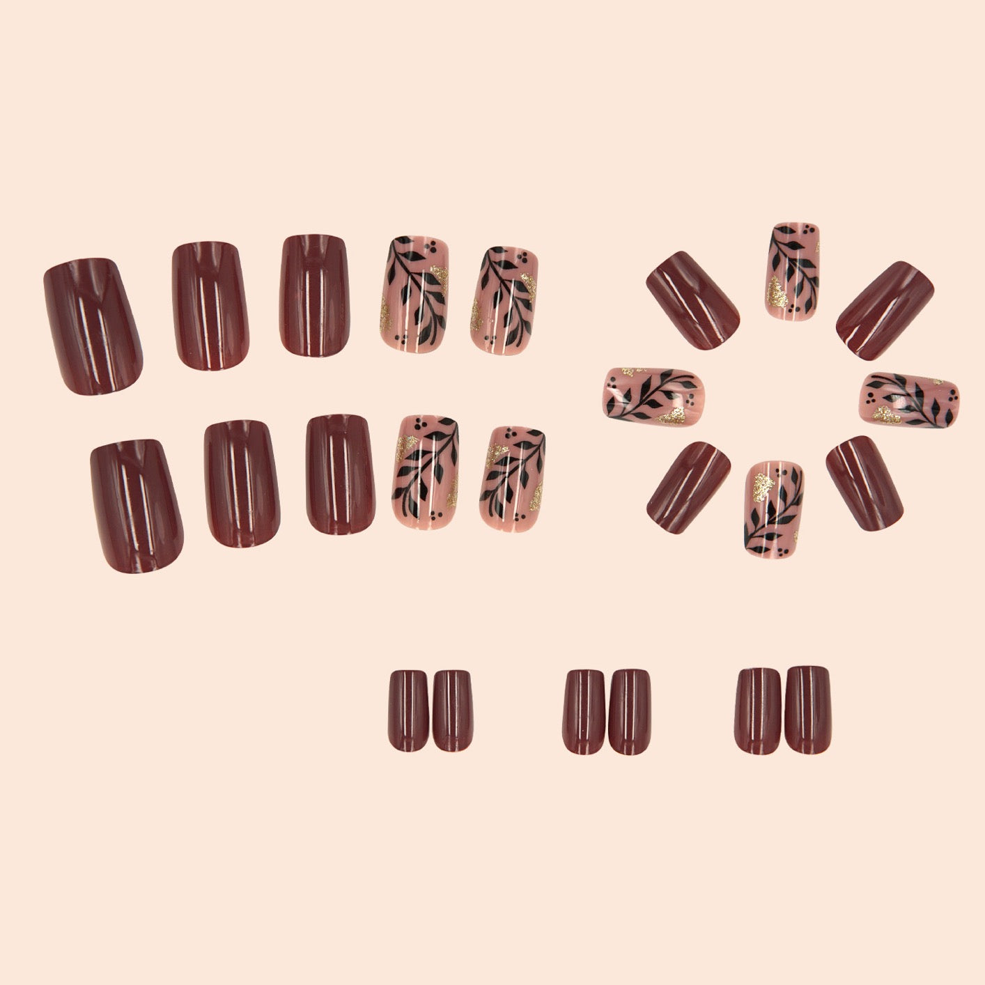 26-Piece Short Press-On Nail Set – Elegant Floral Design with Tools - Zariah's