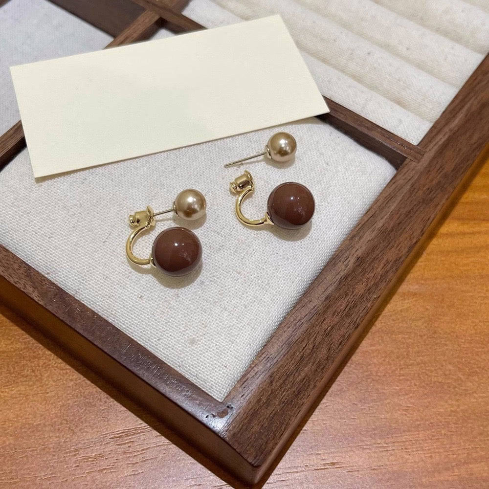 Vintage Brown Double-Sphere Convertible Earrings - Zariah's