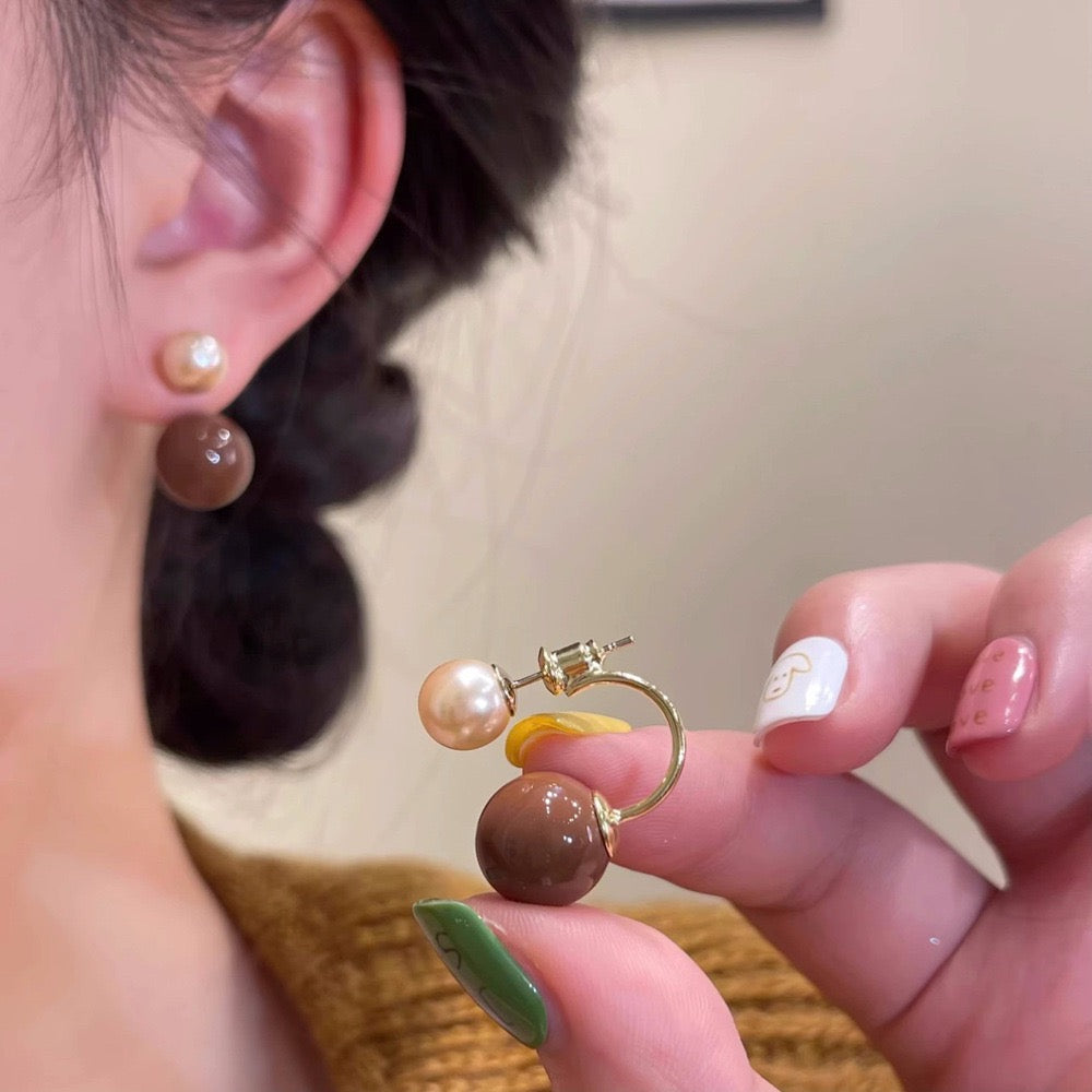 Vintage Brown Double-Sphere Convertible Earrings - Zariah's