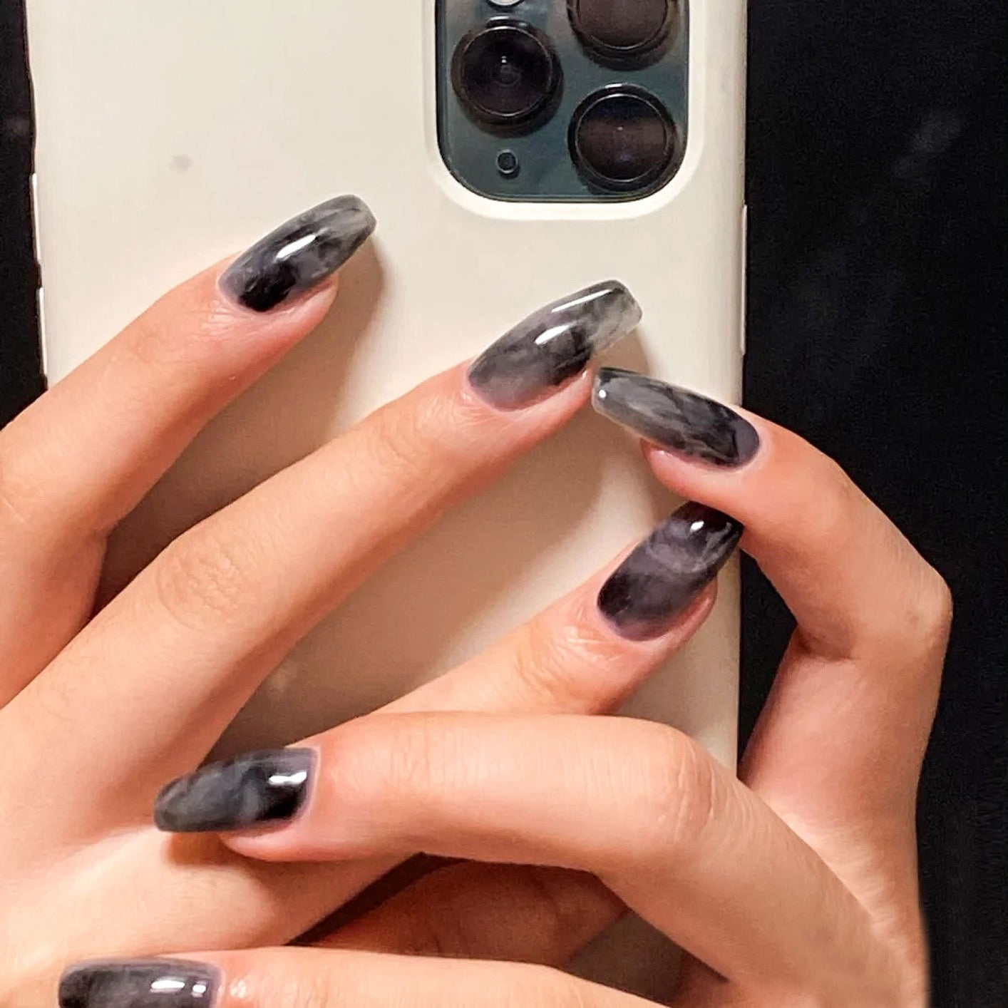 24-Piece Medium-Long Black Ombre Press-On Nail Set – Includes Application Tools - Zariah's